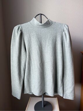 NWT Madewell Minty Grey Mock Neck Puff Shoulder Sweater
